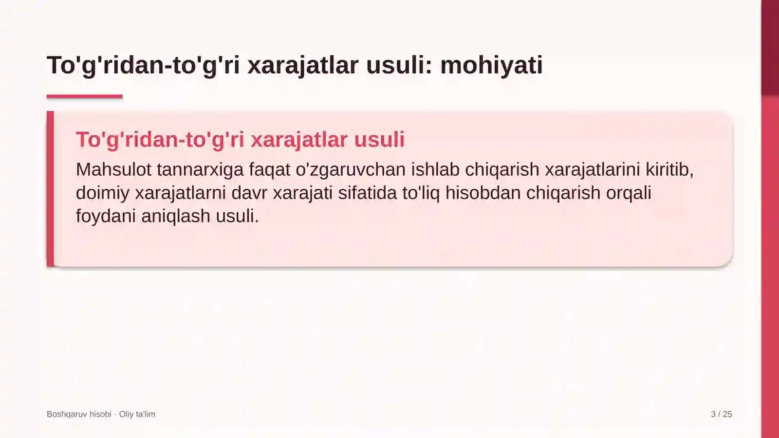 yetkazib berish xizmatlarida to'g'ridan to'g'ri xarajatlar usulini qo'llash 6494 3
