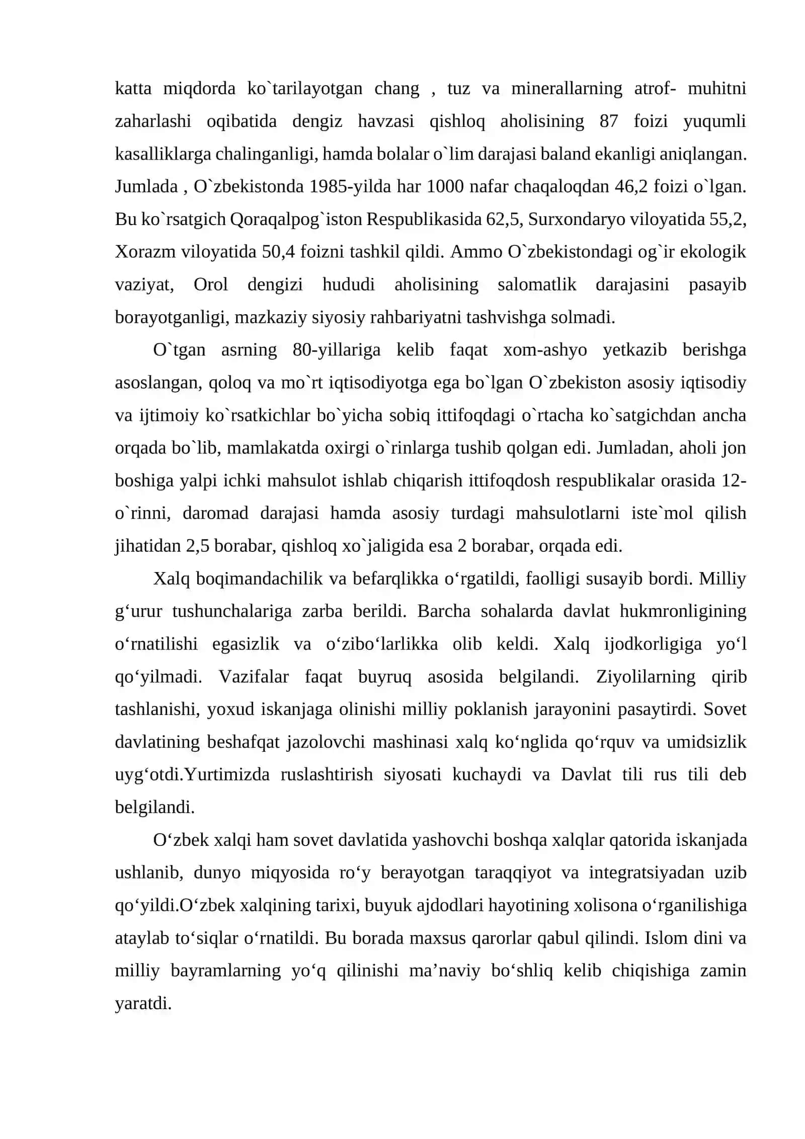 O’zbekiston mustaqilligi yo’lidagi dastlabki qadamlar. O’zbekistonda Prezidentlik boshqaruvining joriy etilishi mustaqil ish 3