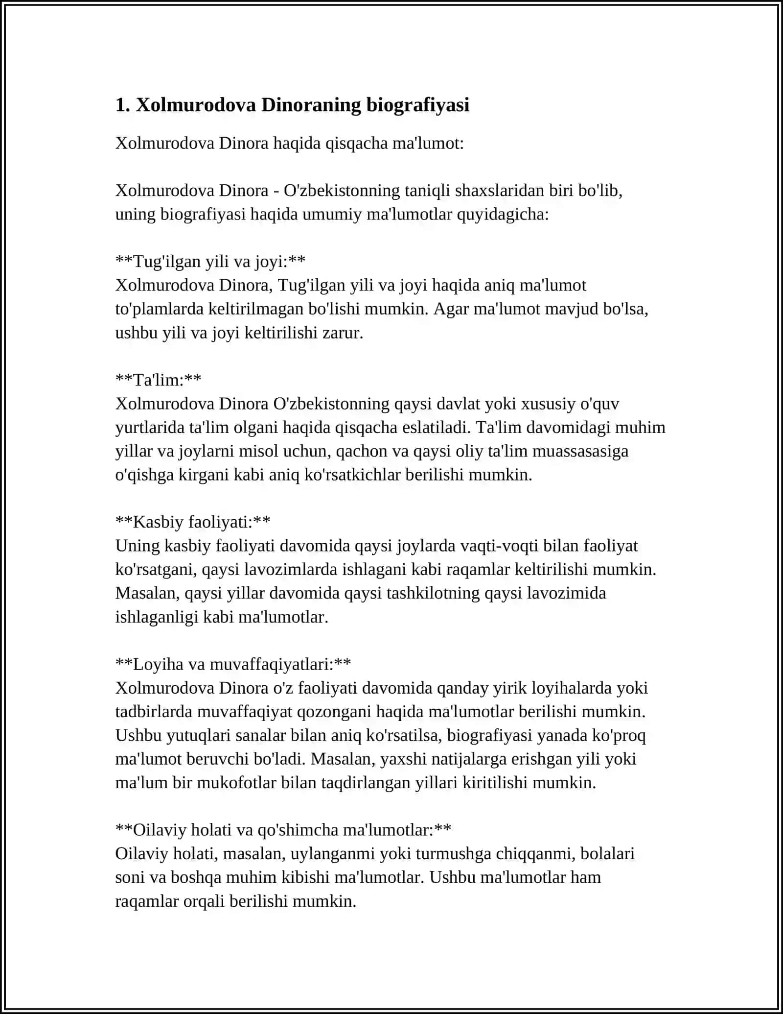 MUSTAQIL ISH Mavzu: XOLMURODOVA DINORA 3