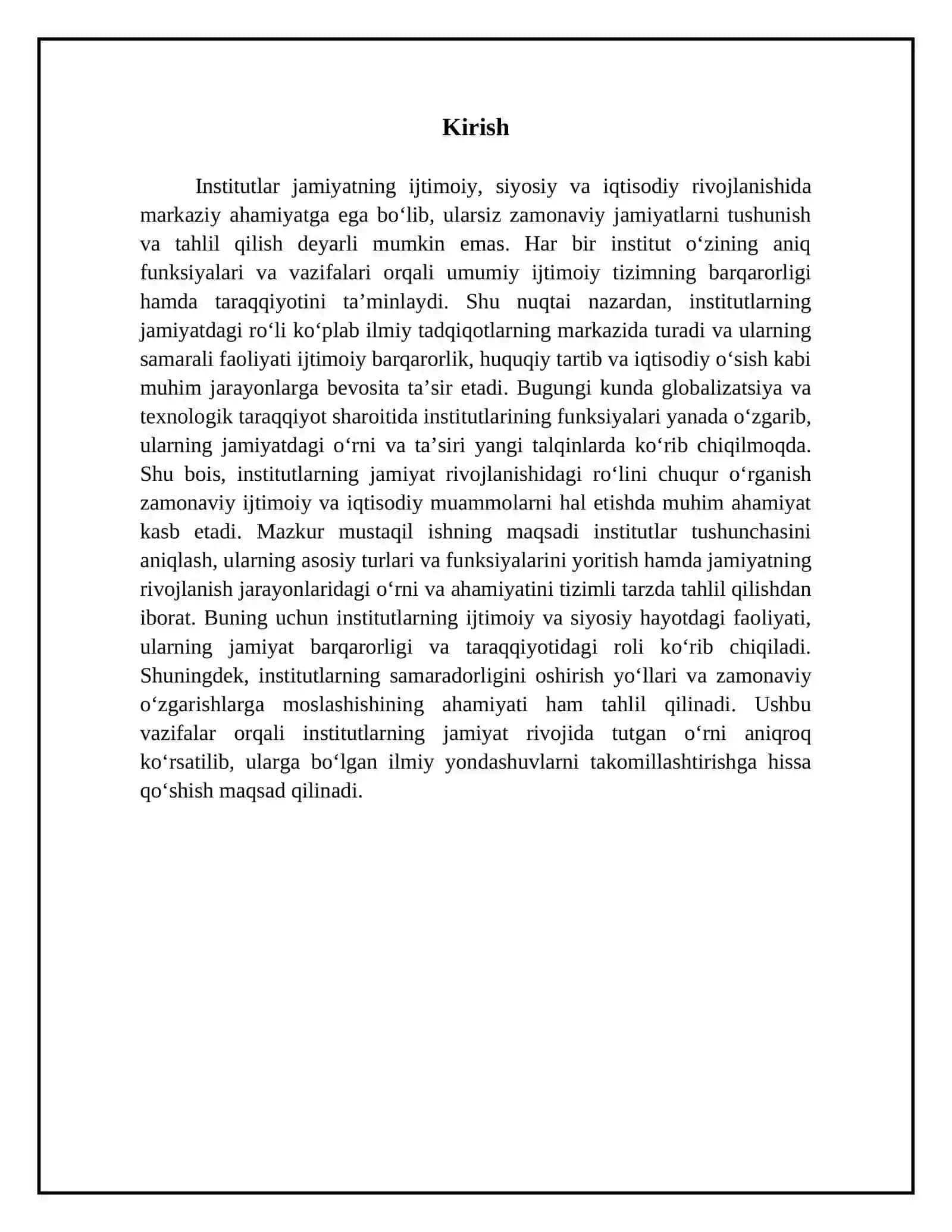 Institutlar va ularning jamiyat rivojlanishidagi ro'li 3