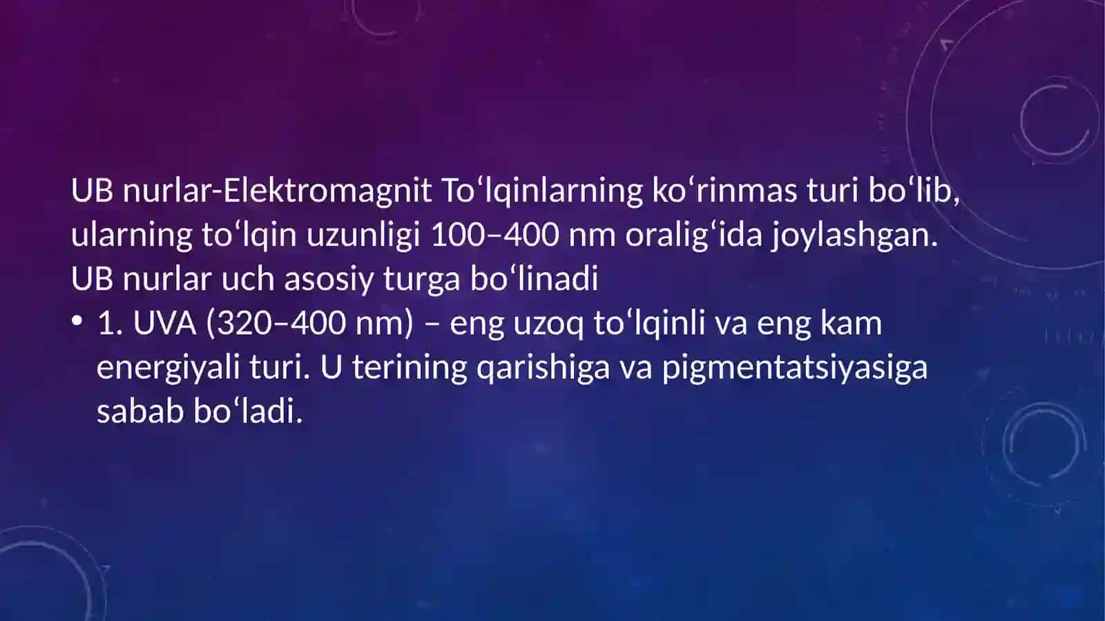 Ultrabinafsha nurlarini biologik tadqiqotlarda qoʻllanilishi 3