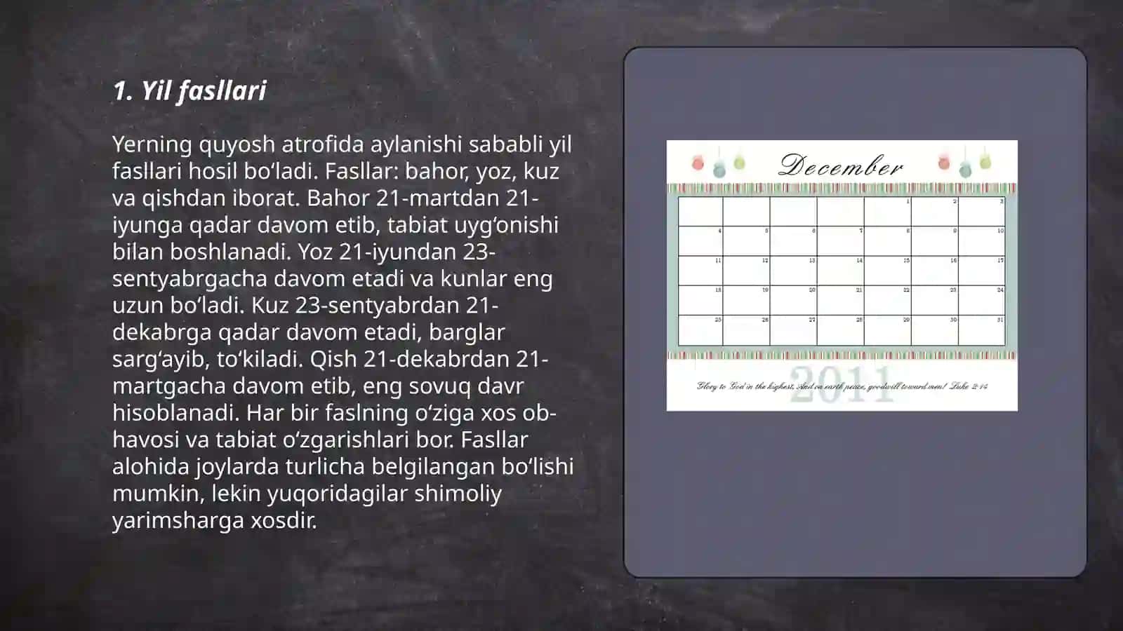 Yil kalendari bilam tanishtirish 3