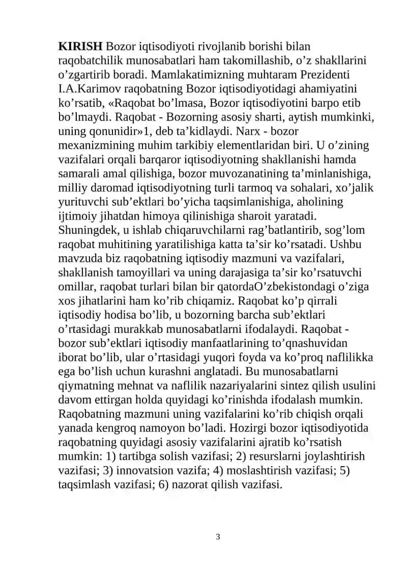 O`zbekistonda raqobatchilik muhitining vujudga kelishi va manopoliya qarshi qonunchilikning amal qilishi 3