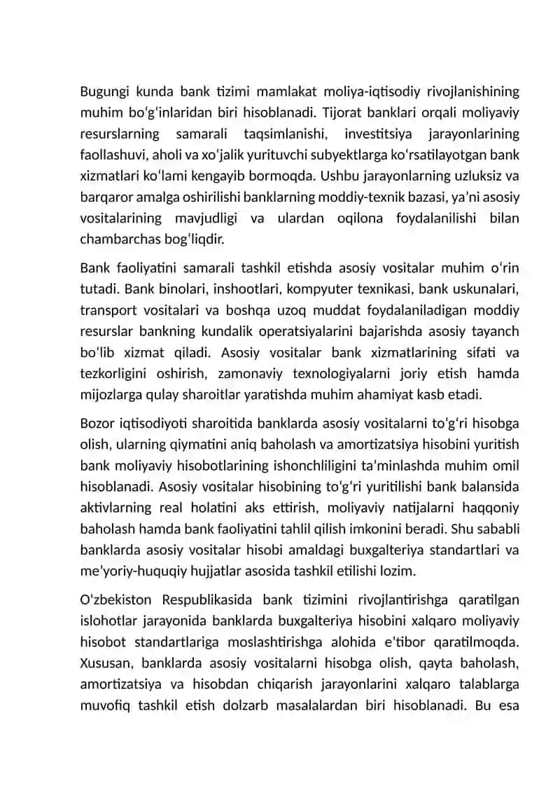 Bank asosiy vositalarining mazmuni, turlari va ularni hisobga olish 3