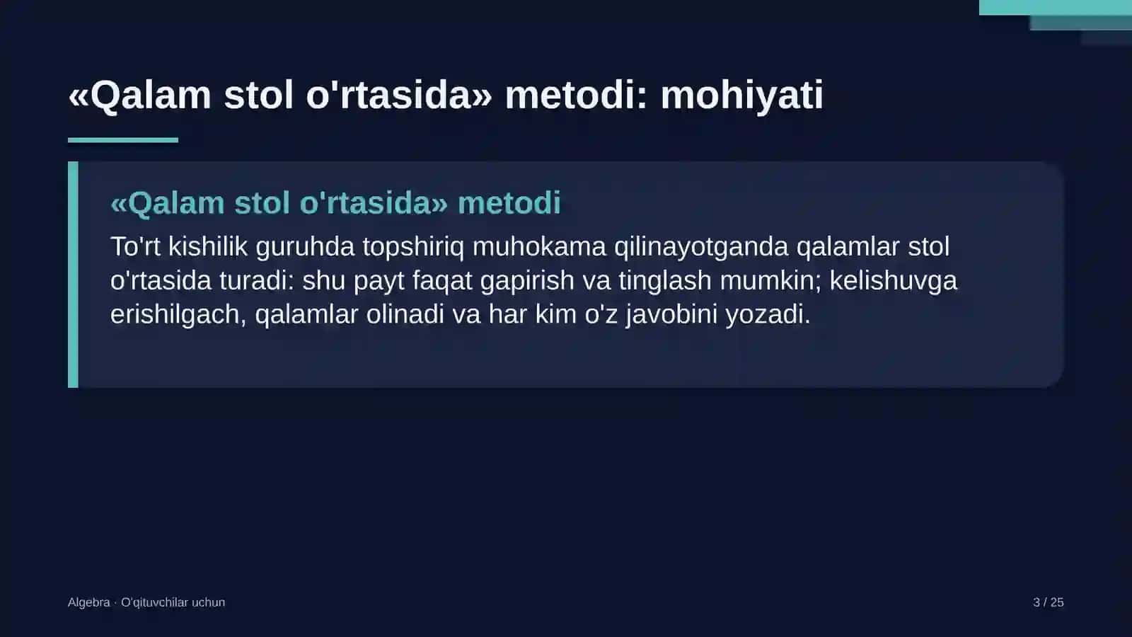 algebra darslarida qalam stol o'rtasida metodidan foydalanish 7105 3