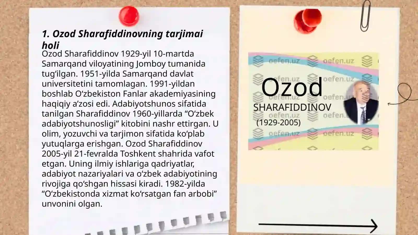 Ozod Sharafiddinov hayoti va ijodi haqida taqdimot 3
