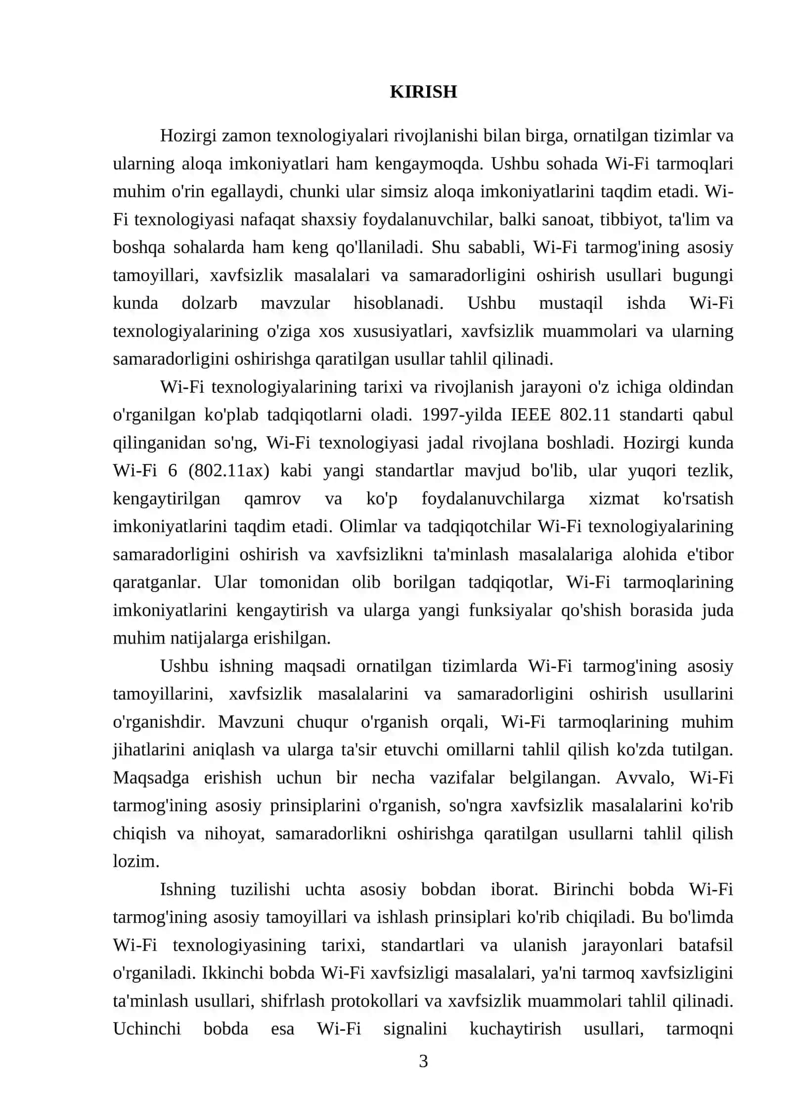 Ornatilgan tizimlarda wifi 3