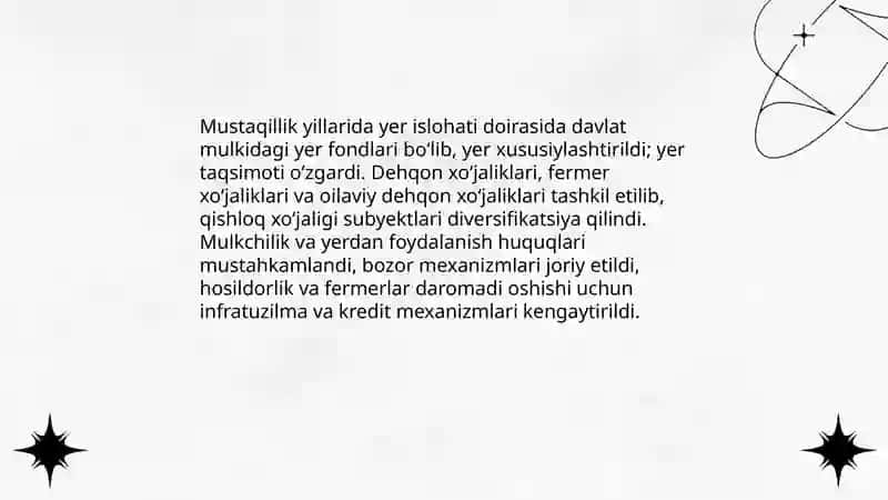 Mustaqillik yillarida qishloq xojaligi va sanoat sohasida uzgarishlar 3