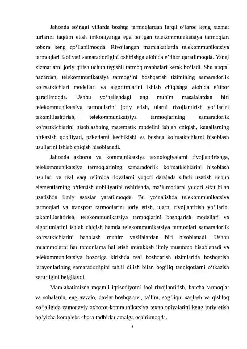telekommunikatsiyada xizmat ko‘rsatish sifatini (QoS) parametrik tahlil qilish  diplom ishi 3