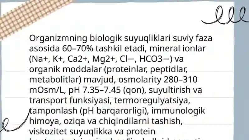 Organizmning biologik suyuqliklari. Qonning fizikaviy-kimyoviy xossalari. ECHT 3