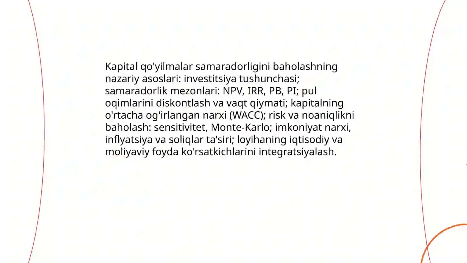 Kapital qo'yilmalar samaradorligini baholash 3
