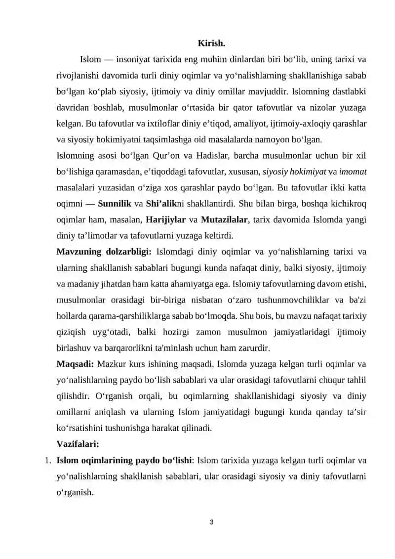 Islom oqimlari va yoʻnalishlarning paydo boʻlishi sabablari eʼtiqodidagi boʻlinish sabablari va oqibatlari 3