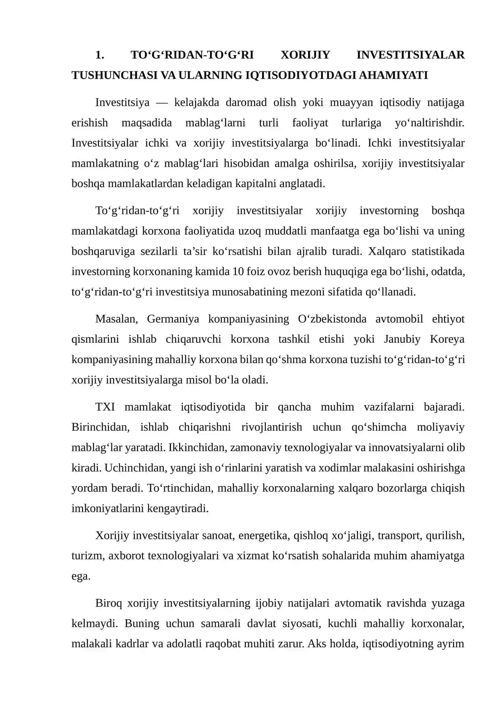 TO‘G‘RIDAN-TO‘G‘RI XORIJIY INVESTITSIYALAR (TXI) VA ULARNI JALB QILISH YO‘LLARI 3