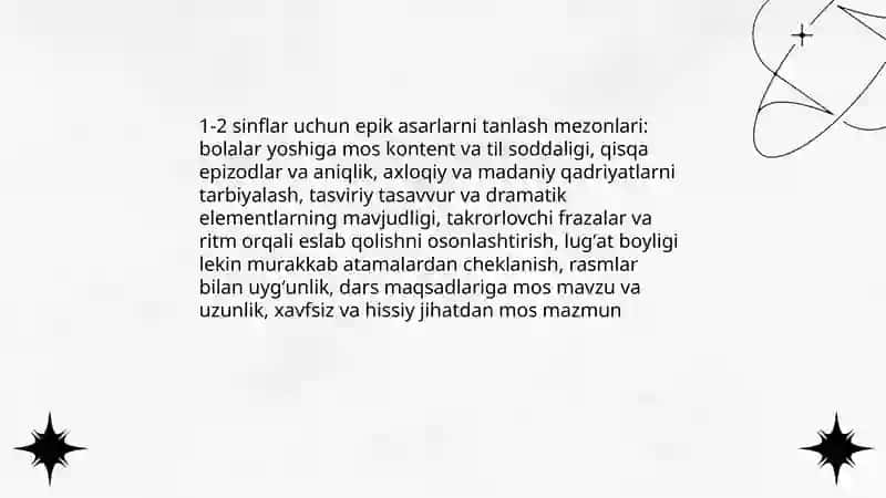 Boshlangʻich sinfda epik asarlar ustida ishlash uchun metodik tavsiyalar ishlab chiqish (1-2-sinflar kesimida) 3