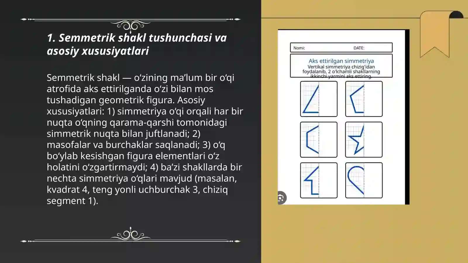 Semmetrik shakllar. Semmetriya oʻqlarini topish 3
