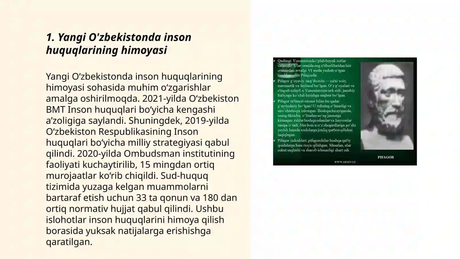 Yangi O'zbekistonda inson haq-huquqlari va erkinliklari kafolatining yaratilishi mavuzga oid manbaalarni tahlil qilish 3