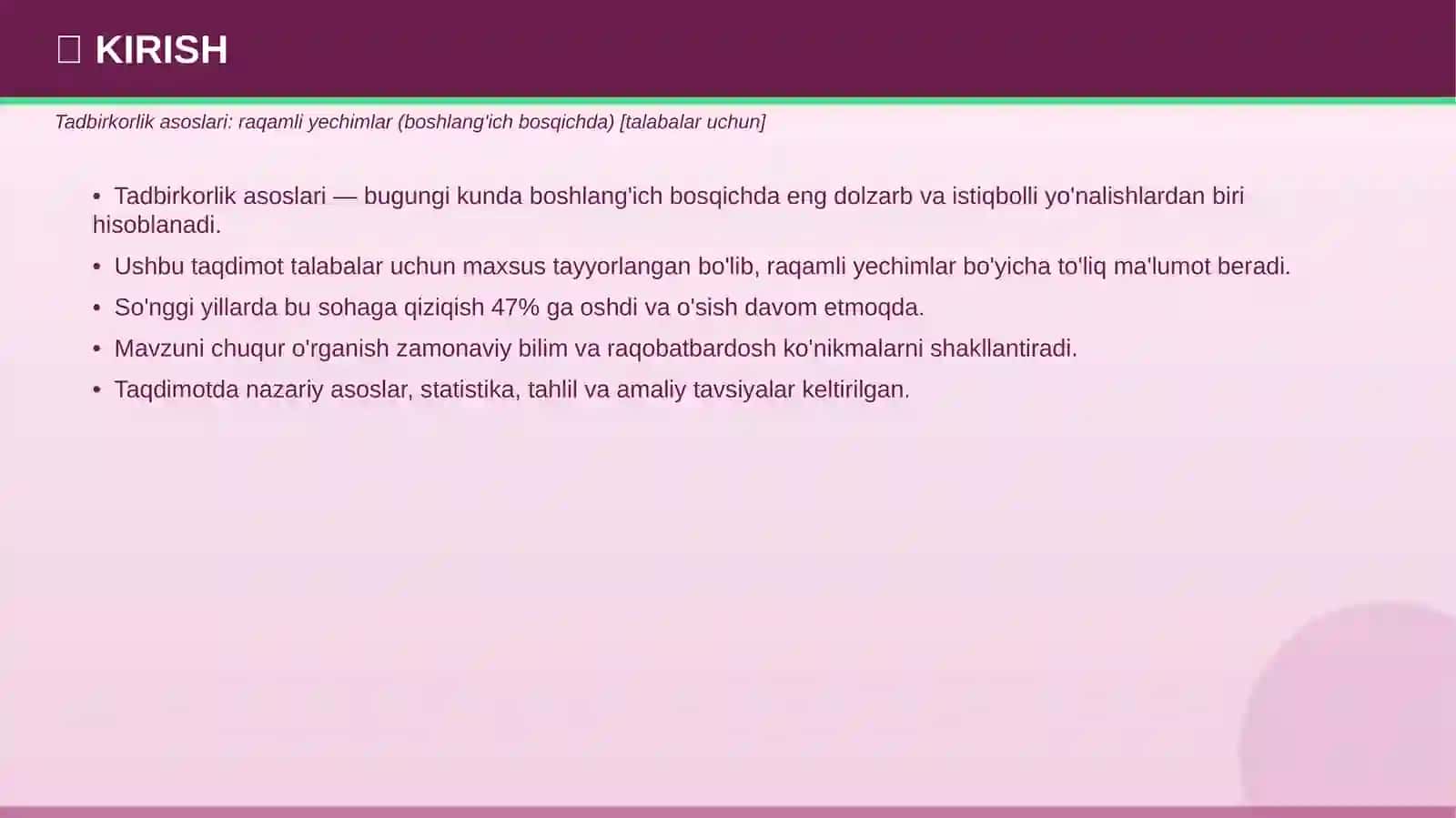 Tadbirkorlik Asoslari: Raqamli Yechimlar (Boshlang'ich bosqichda) 3