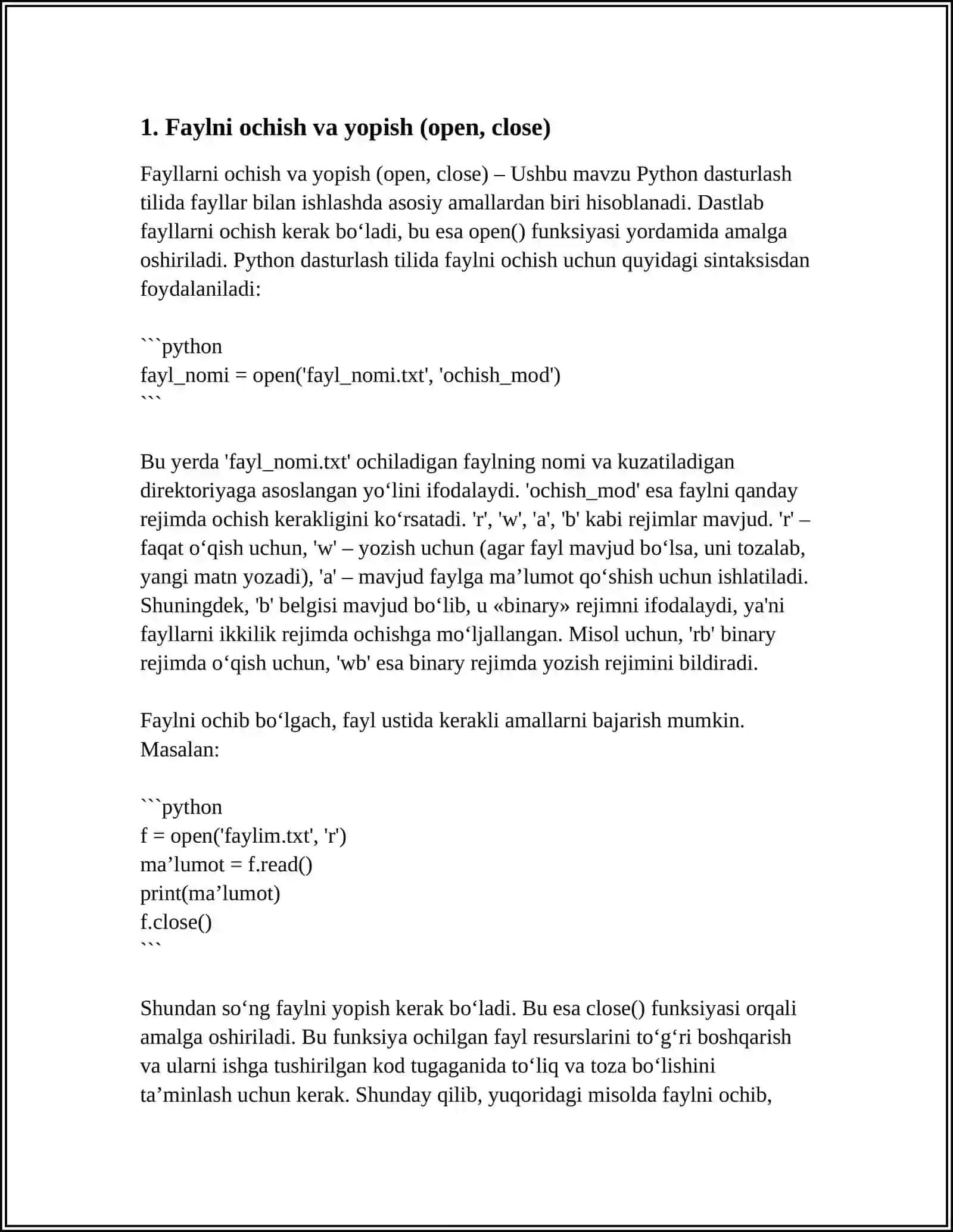 PYTHON DASTURLASH TILIDA FAYLLAR BILAN ISHLASH 3