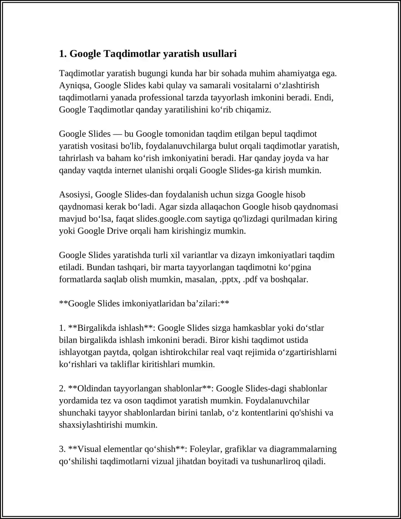 GOOGLE-TAQDIMOTLAR YARATISH TEXNOLOGIYALARI 3
