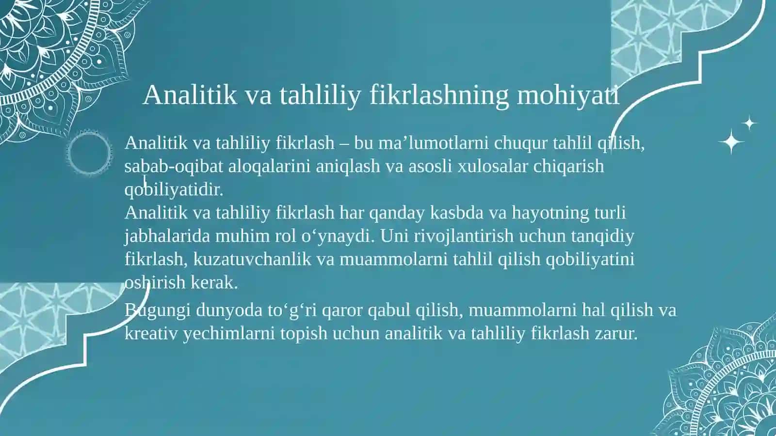 Analitik va tahliliy fikrlash. 3