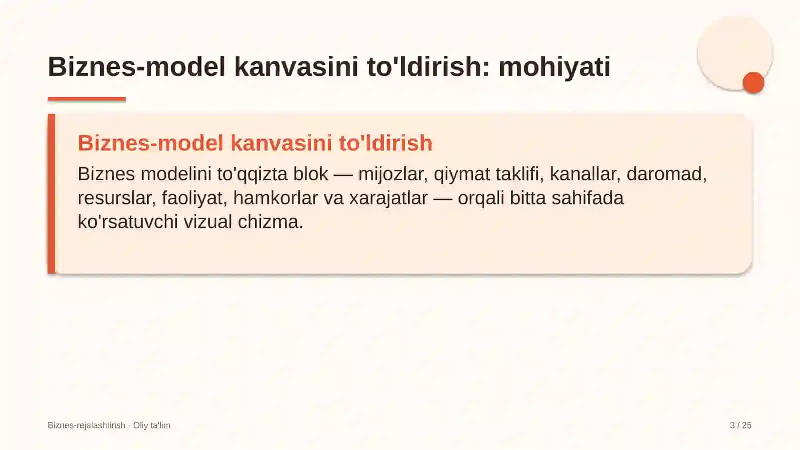 Dukkakli ekinlar yetishtirishda biznes-model kanvasini to'ldirish 3