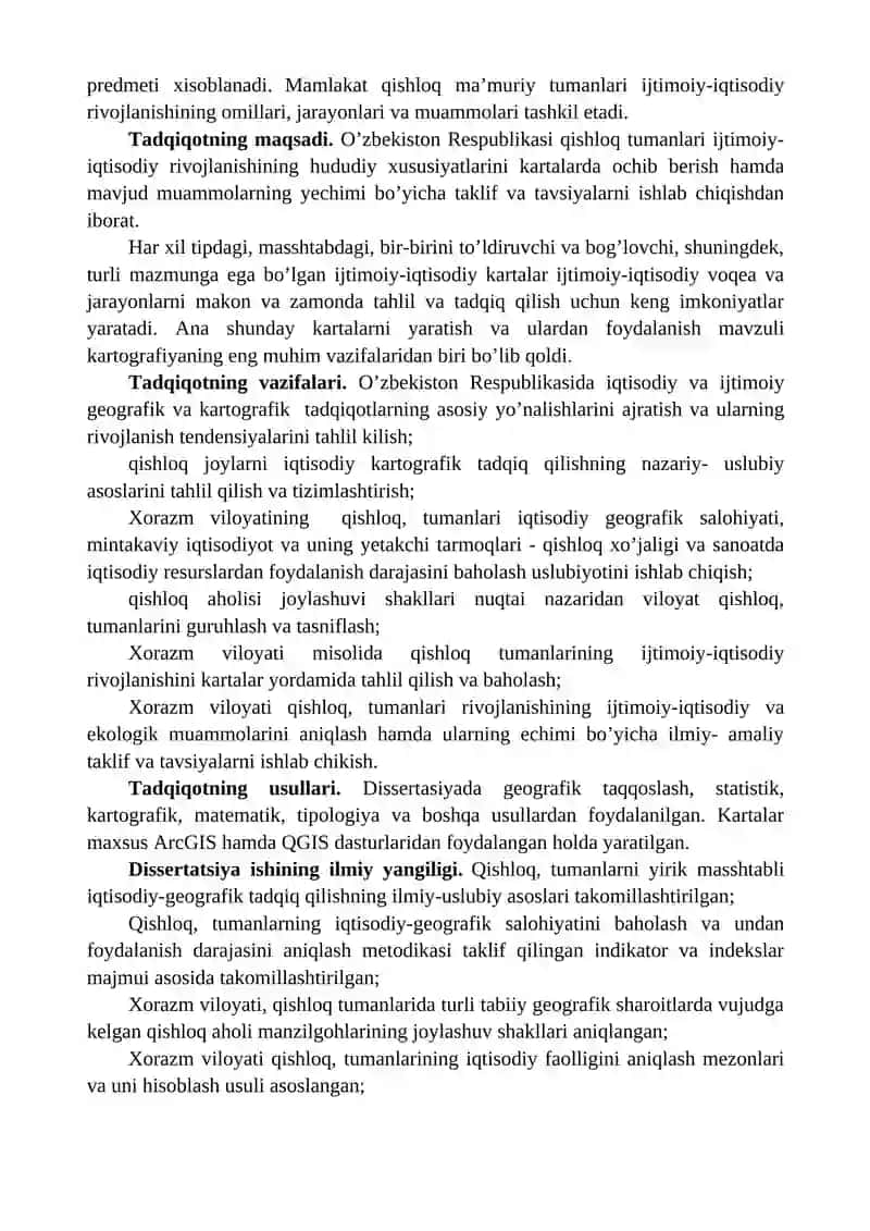 "QISHLOQ, MA’MURIY TUMANLARNING YIRIK MASSHTABLI IJTIMOIY-IQTISODIY KARTALARINI TUZISH" 3