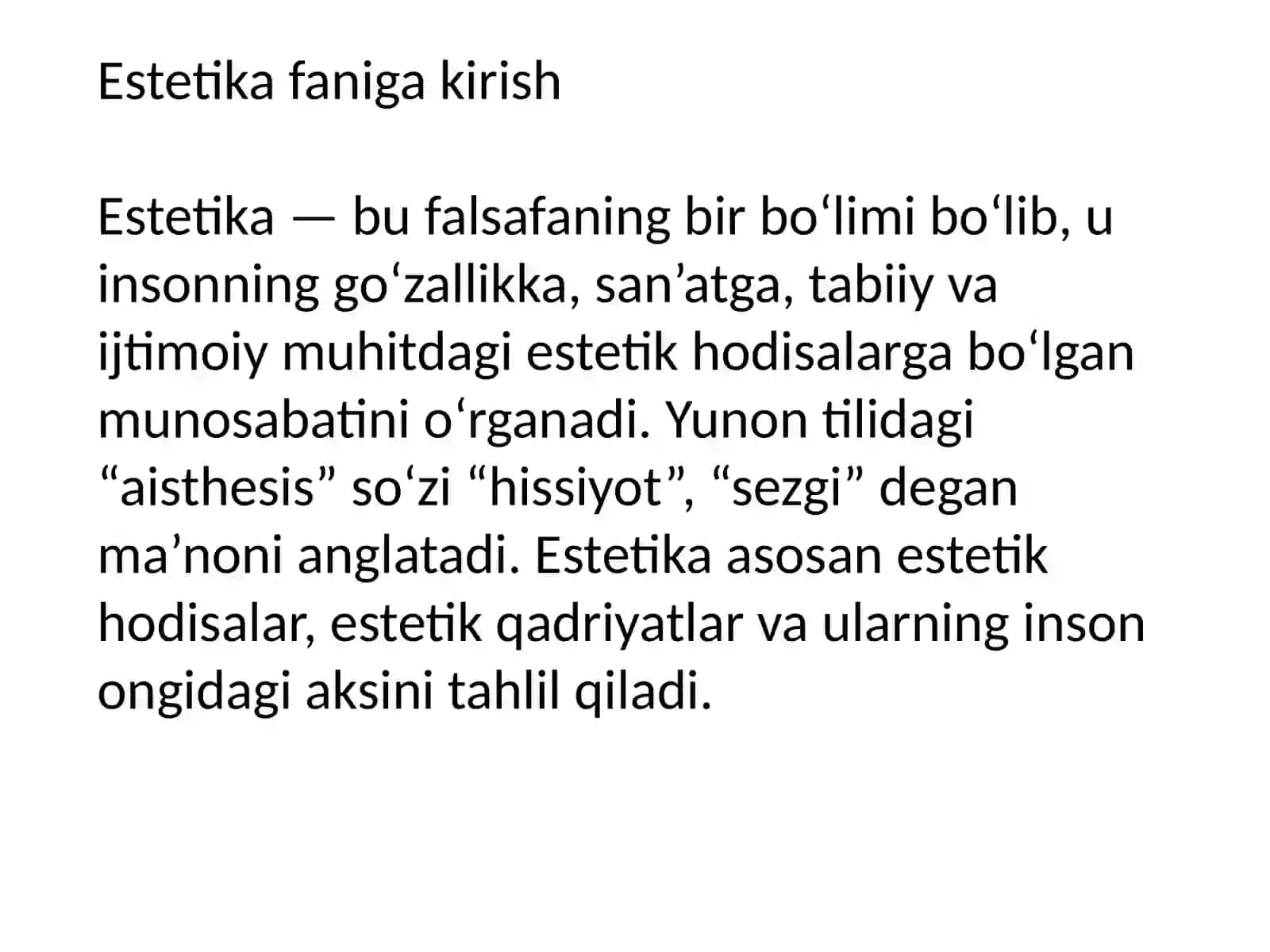 ESTETIKA FANINING OBYEKTI VA FASLSAFIY MOHIYATI 3