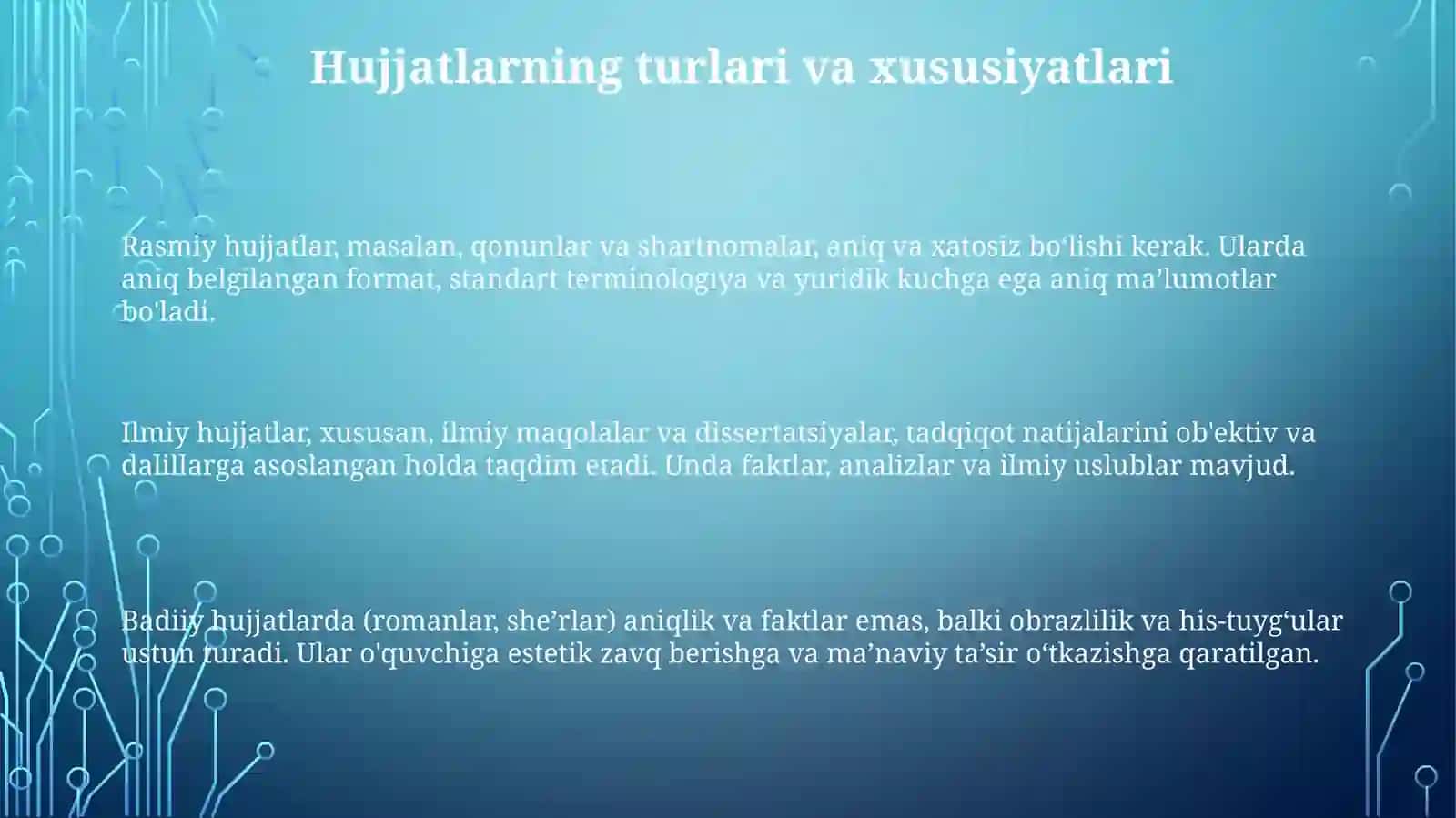 Hujjat turlari va xususiyatlari adabiy til meʼyorlari 3