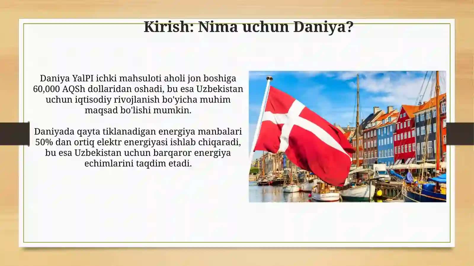 Daniya haqida va barcha tarmoqlari raqamlarda O'zbekiston uchun qanday namunalar olsak bo'ladi 3