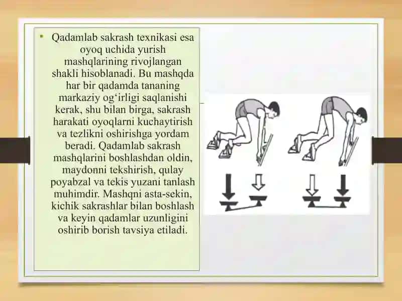 Oyoq uchida yurish va qadamlab sakrash texnikasi 3