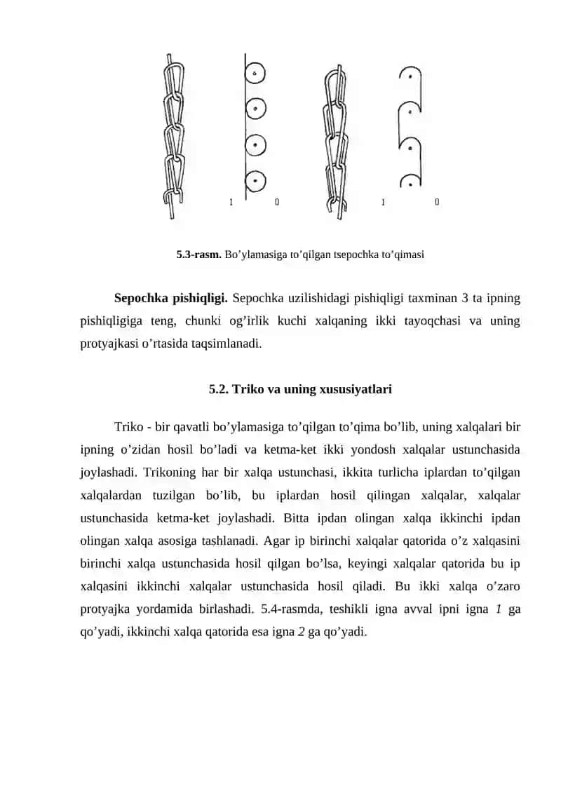 Bo'ylamasiga to'qilgan bir qavatli bo'sh va hosila trikotaj to'qimalari 3
