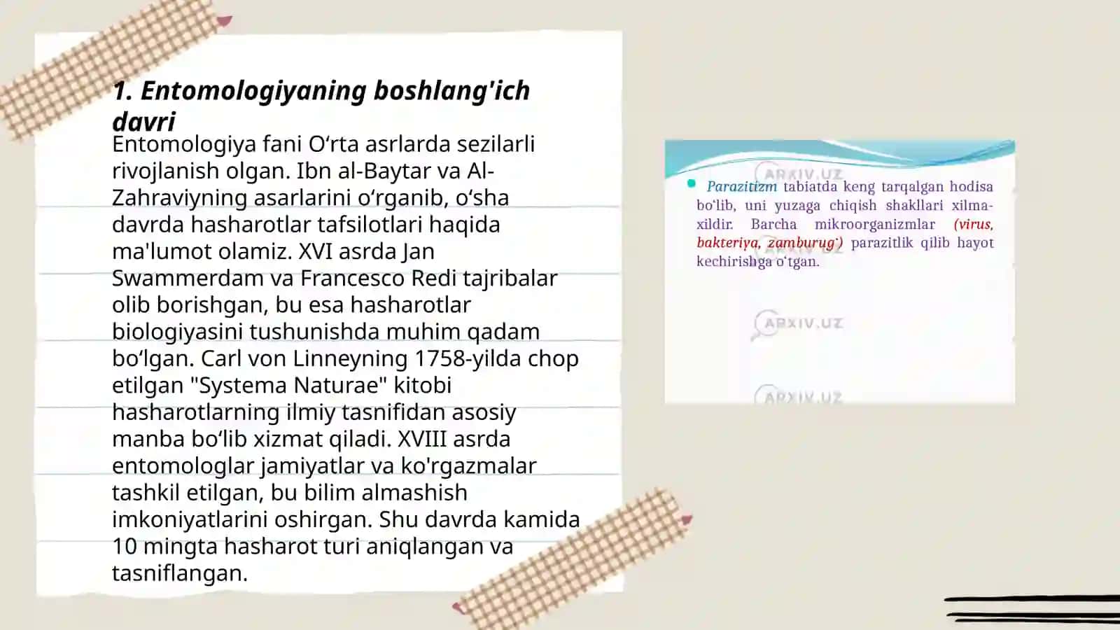 Entomologiya fanining rivojlanish tarixi, hasharotlar evolyutsiyasini tahlil etish 3
