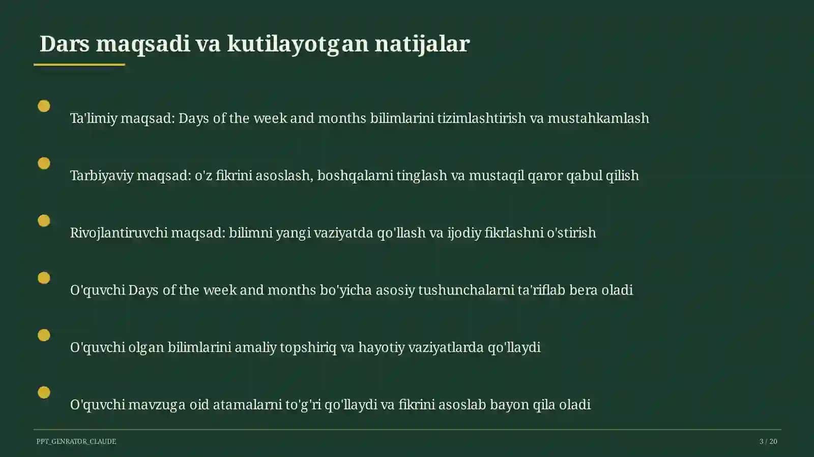 Days of the week and months (2-sinf) 3