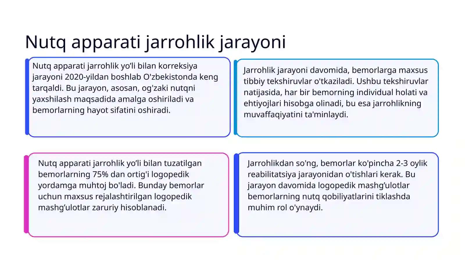 Nutq apparati jarrohlik yo’li bilan korreksiya qilingan bemorlarda logopedik mashg’ulotlarni korreksiya qilish 3