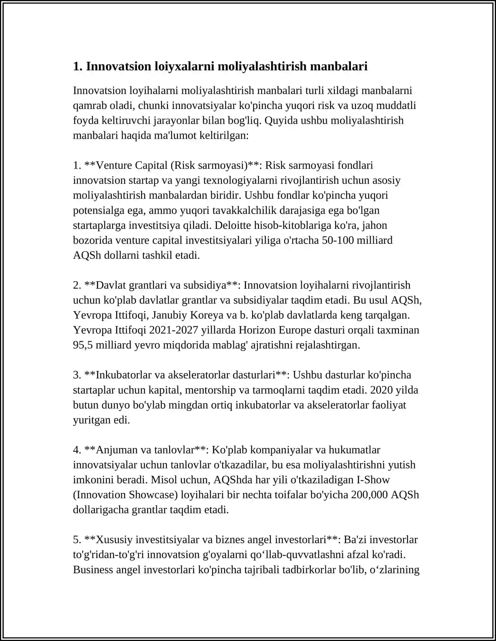 INAVATSION LOYIXALARNI MOLIYALASHTIRISH TIZIMI 3
