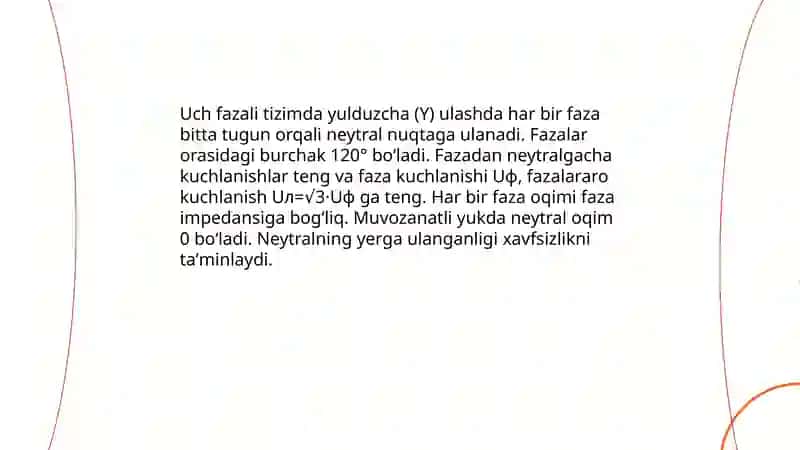 Uch fazali sistemani yulduzch va uchburchak ulash usullari 3