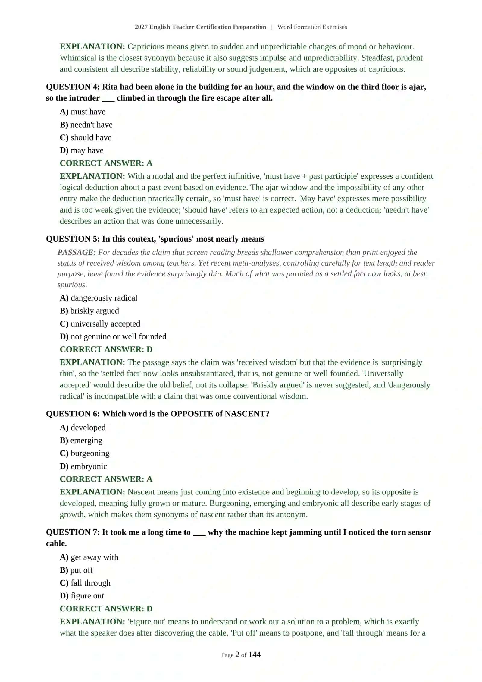 ENGLISH TEACHER ASSESSMENT - WORD FORMATION EXERCISES - 2027 CERTIFICATION PREPARATION (600 QUESTIONS) 3