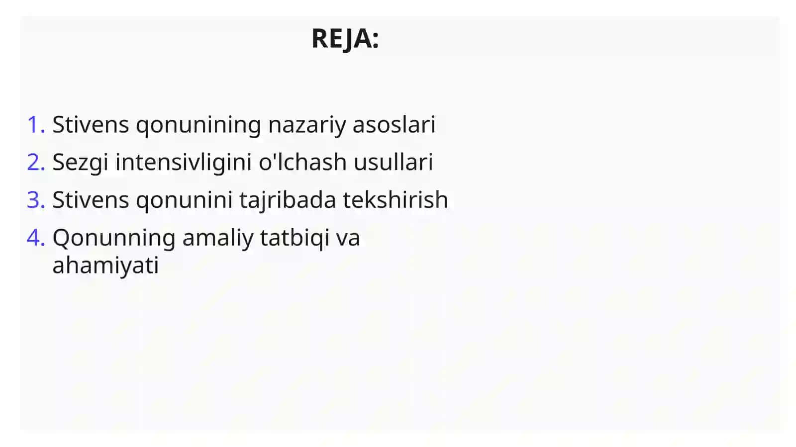 Stivens qonuni asosida sezgi intensivligini baholash 3