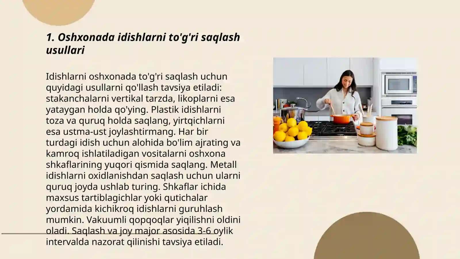 Oshxona uy anjomlarini saqlash, tozalash va jihozlash usullari 3