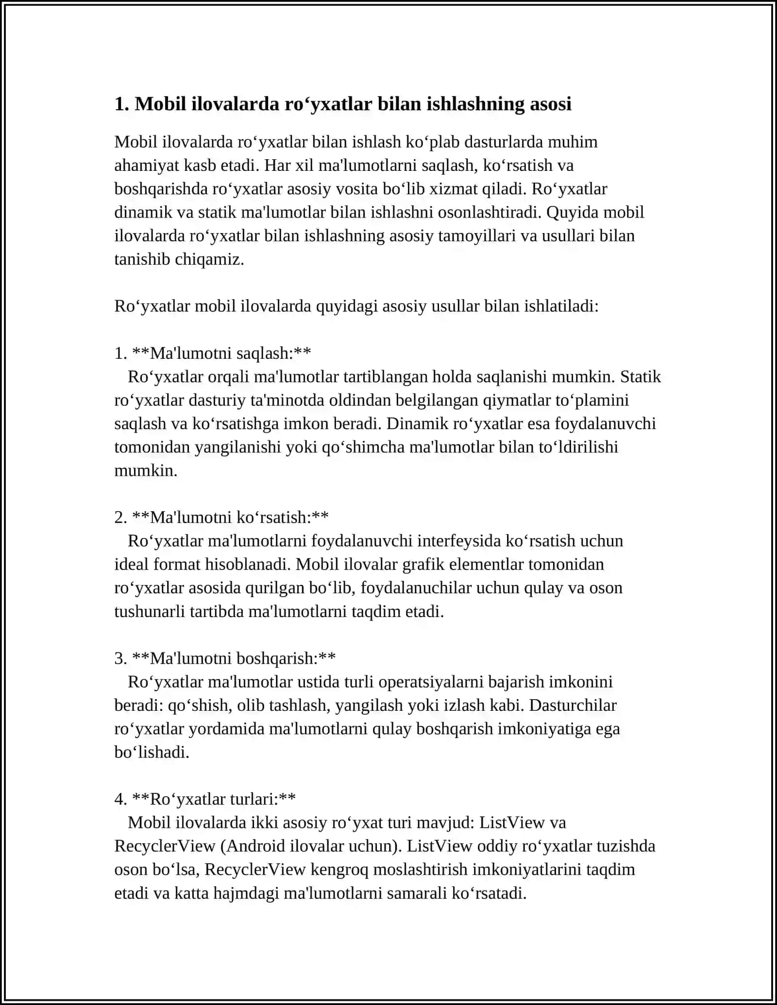 MOBIL ILOVALARNI RO‘YXATLAR VA ADAPTERLAR BILAN ISHLASH. RO‘YXATLARNI KENGAYTIRISH VA ADAPTER YARATISH 3
