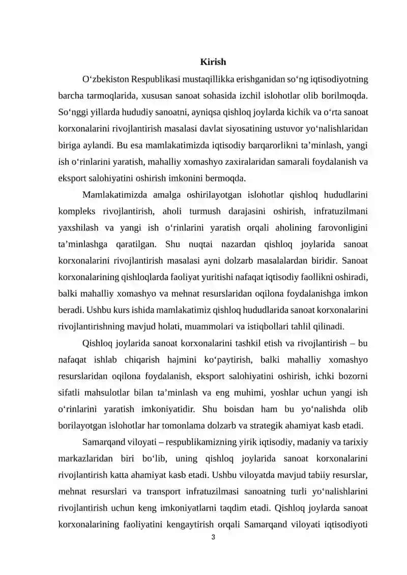 “Mamlakatimiz qishloq joylarida sanoat korxonalarini rivojlantirish istiqbollari” mavzusida ilmiy ish 3