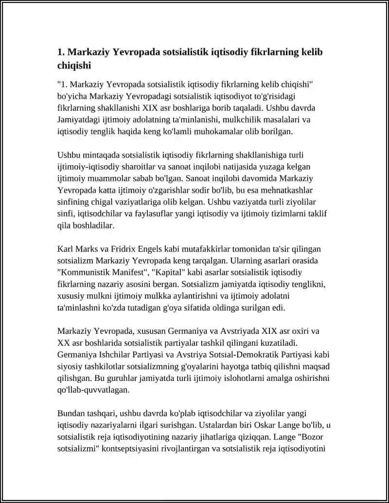 SOTSIALISTIK IQTISODIYOT TOGRISIDAGI FIKIRLAR, MARKAZIY YEVROPA TA'LIMOTI 3