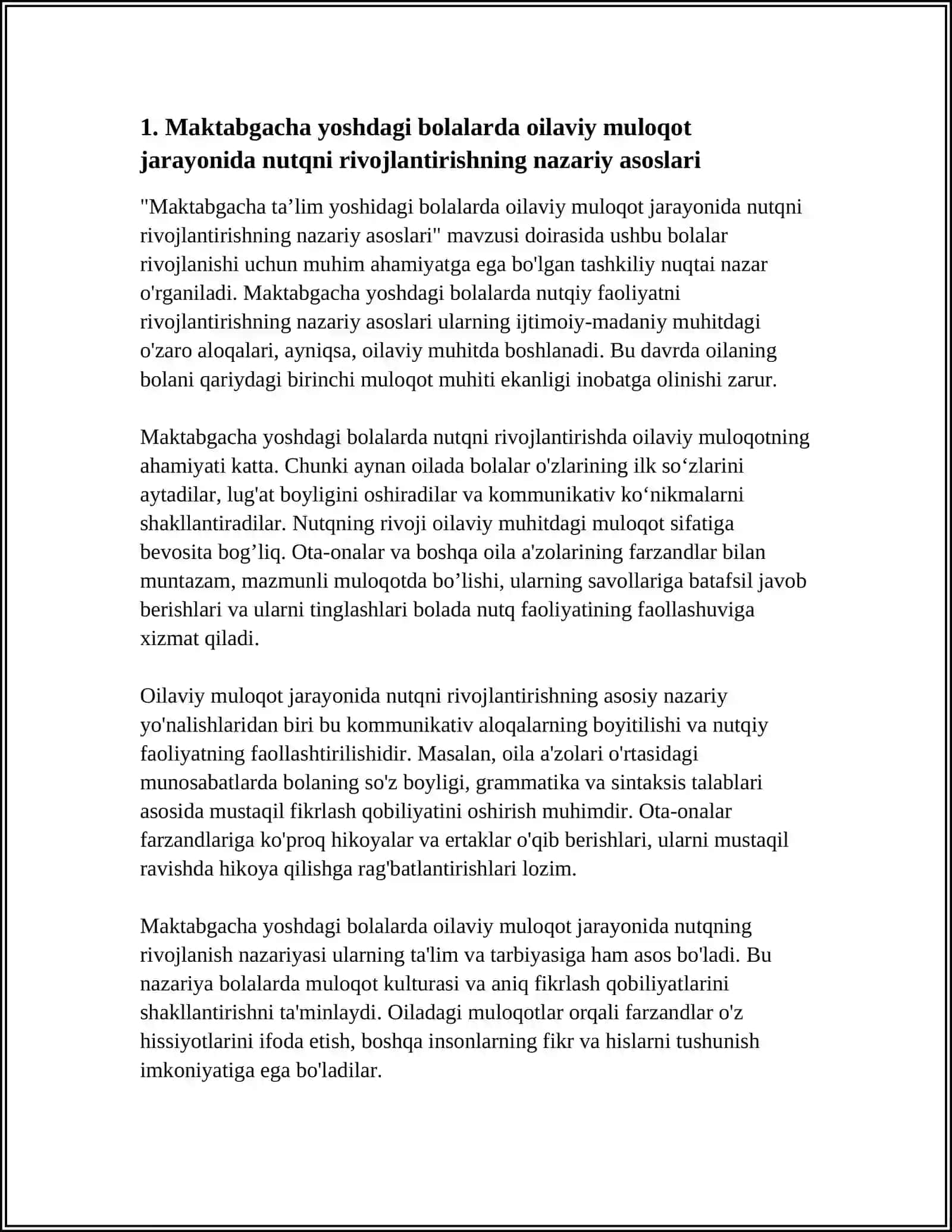 Maktabgacha Ta'lim Yoshidagi Bolalarda Oilaviy Muloqot Jarayonida Nutqni Rivojlantirishning Nazariy Asoslari 3