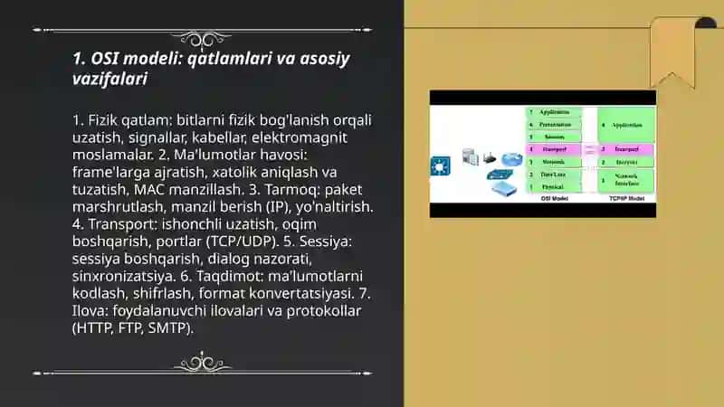 Kompyuter tarmoqlarining asosiy arxitektura modellari (OSI va TCP/IP) 3