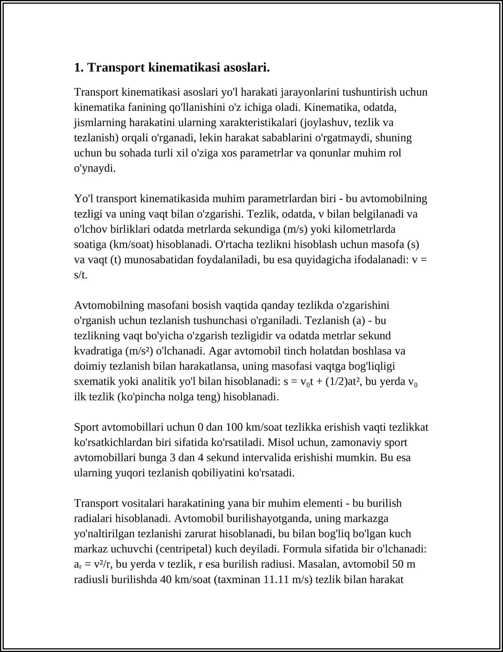 TRANSPORT LOGISTIKASIDA KINEMATIK TIZIMLAR 3