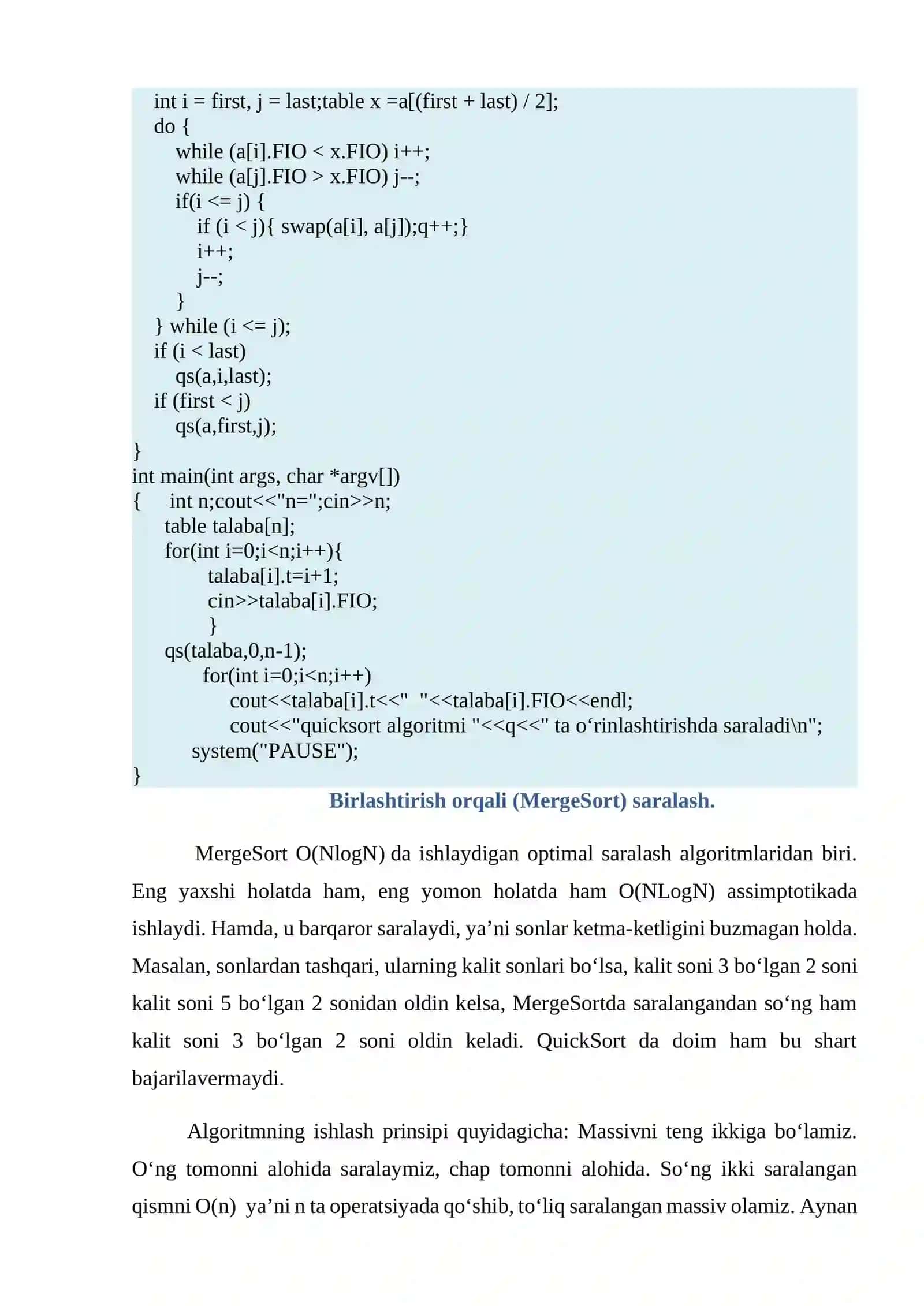 “Ajrat va xukmronlik qil” prinsipi bo‘yicha ishlaydigan algoritmlarni loyihalash. (C++ dasturi) 3