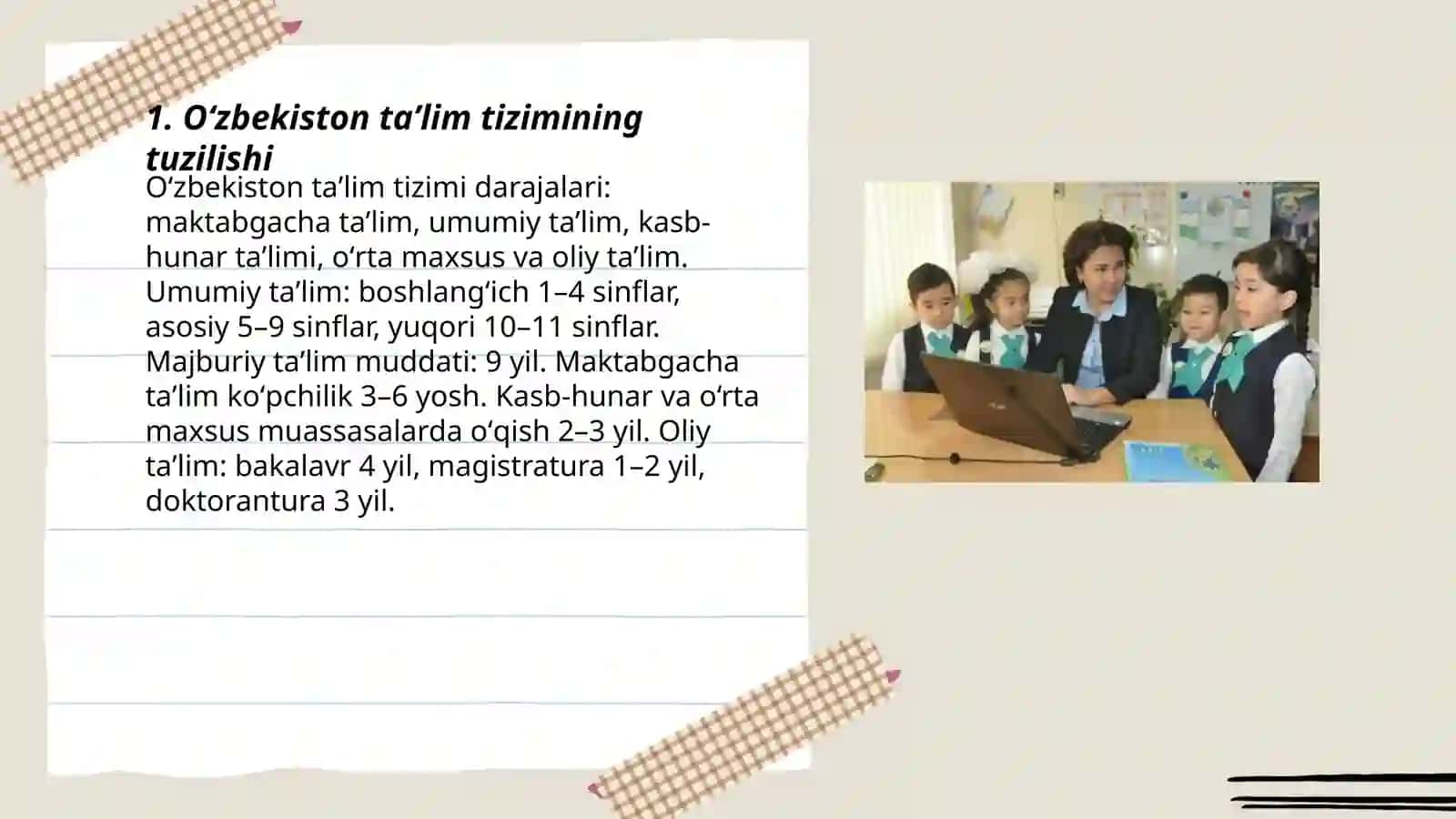 Oʻzbekiston taʼlim tizimining tuzilishi 3