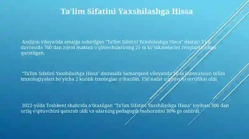Ta'lim Sifatini Yaxshilashga Hissa 3
