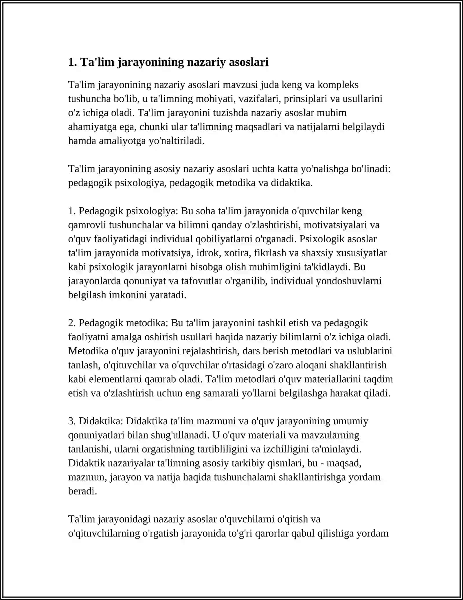DIDAKTIKA-PEDAGOGIK TA'LIM NAZARIYASI. TA'LIM JARAYONI YAXLIT TIZIM SIFATIDA 3
