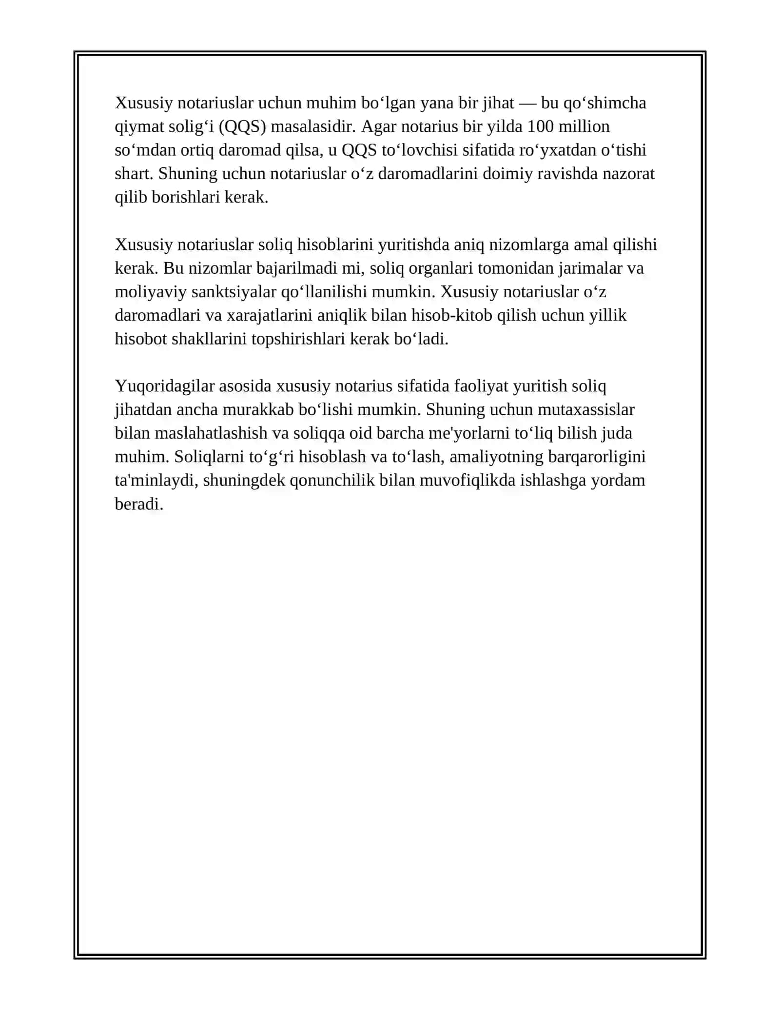 Xususiy amaliyot bilan shug‘ullanuvchi notariuslarga soliq solishning o‘ziga xos xususiyatları 3
